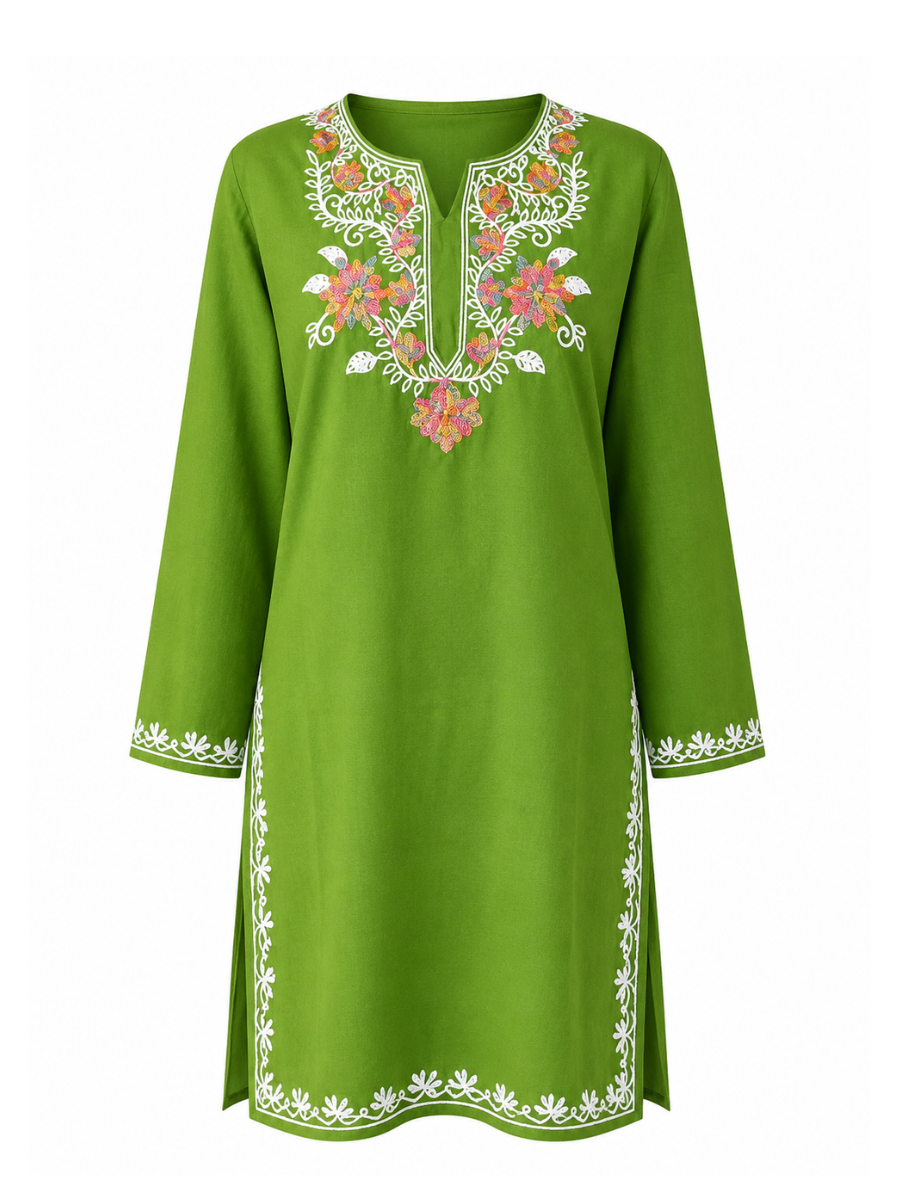 Noor : Aari embroidery summer kurti | Emerald Green